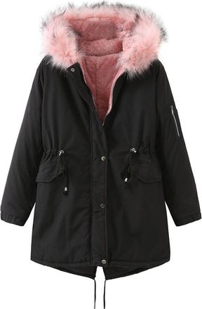 Generic Fleece Jacket Women Mid-Length Thickened Warm Winter Coats Womens Zip Up Hoodies Oversized Parka Outwear with Pockets Outdoor Windproof Overcoat Solid