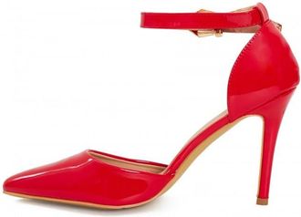 Generic Womens Ladies High Heels Closed Pointy Toe Stelitto Sandals Ankle Strap Court Shoes Plus Size (Red Patent, UK Footwear Size System, Adult, Women, Nume