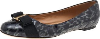 Ferragamo Black Quilted Patent Leather Vara Bow Ballet Flats