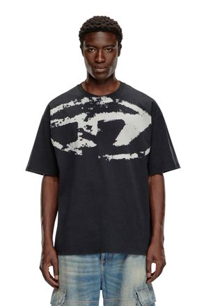 Diesel T-shirt with distressed flocked logo - T-Shirts - Man - Black