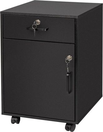 Relaxdays Relaxdays desk trolley, drawer & door, HxWxD: 57 x 40 x 40 cm, lockable, filing cabinet on castors, black