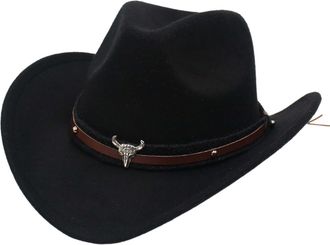 Generic Mens Western Cowboy Hats with Bull Head Womens Retro Vintage Jazz Hat Solid Color Cowgirl Hats for Adults
