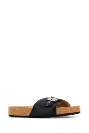 Balenciaga Mens Black Leather Balenciaga X Sholl Slippers Black-Silver Black/silver Flat Shoes