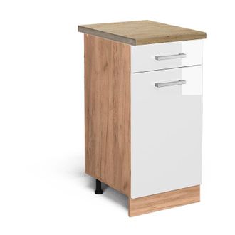 Vicco Mueble Bajo De Cocina R-line, Blanco Alto Brillo, 40 Cm, Et Roble
