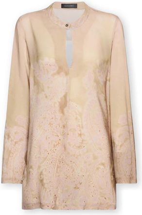 Elena Miro Lange blouse met print - Dames - Blouses - Beige - XL - Overhemden
