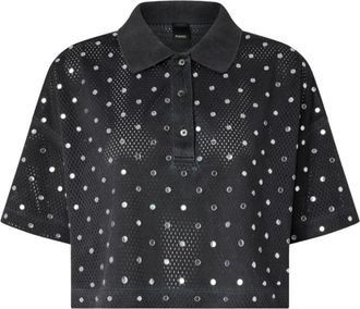 Pinko Embellished Crop Polo - Dames - Polos - Zwart - S - Polyester - Tops