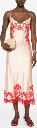 Ermanno Scervino Womens Embroidered Long Dress - Peach viscose - Size EU 36 (Womens)