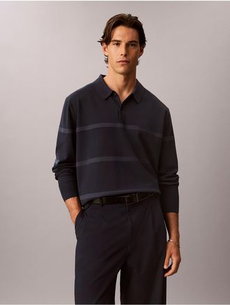 Calvin Klein Mens Tech Knit Striped Polo Sweater - Blue - 2XL