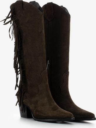 Stimm Stivali con frange in camoscio testa di moro