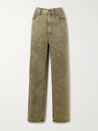 Tibi Jeans A Gamba Larga E Vita Alta In Denim Acid-wash - Verde