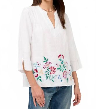 Johnny Was Sloane V-Neck Linen Blouse In White