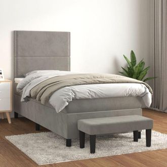 vidaXL Vidaxl - Cama Box Spring Con Colch&oacute;n Terciopelo Gris Claro 100x200 Cm