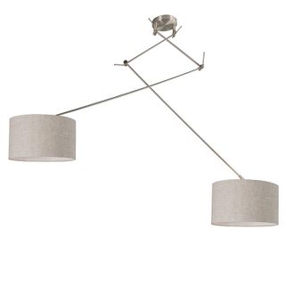 QAZQA Moderno L&aacute;mpara Colgante De Acero Con Pantalla 35 Cm Gris Claro Ajustable 2 Luces - Blitz Textil /acero Redonda Adecuado Para Led Max. 2 X 60 Watt - Q