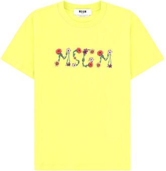 Msgm Neutrals Floral Themed Logo T-Shirt