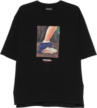 Dsquared2 T-shirt met print en ronde hals - Heren - T-shirts - Zwart - 2XL - Katoen - Tops