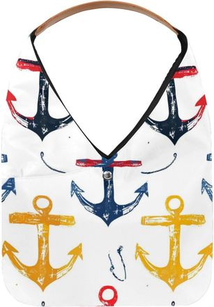 Generic Anchors Pattern (7) Reusable Lightweight Grocery Bags - Foldable Into Compact Pouch, Washable & Sturdy, Multipurpose for Shopping and Travel