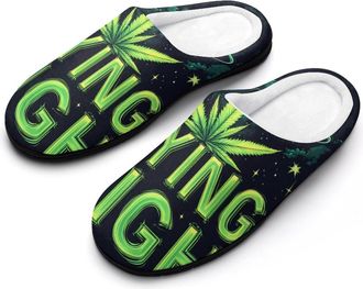 Generic Weeds Flying High Aliens Cotton Womens Slip-on Slippers Winter Warm House Shoes with Rubber Sole for Home Office Hotel
