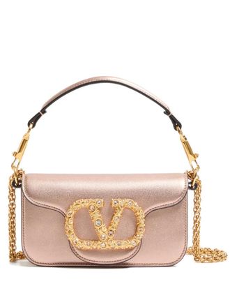 Valentino Garavani small Loc&ograve; jewel-logo leather shoulder bag - Pink