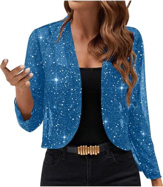 Generic Sequin Cardigans for Women UK Casual Elegant Party Open Front Glitter Jacket Lightweight Sparkly Coat Long Sleeve Cardigan Coat Outerwear Ladies Shrug