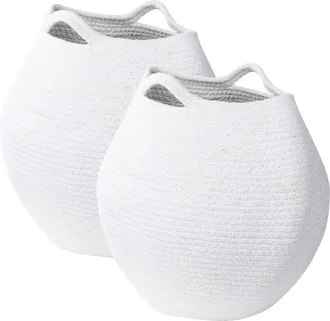 Beliani Conjunto De 2 Cestas De Algod&oacute;n Blanco Crema 30 Cm Hecho A Mano Ropa Panjgur