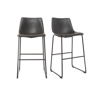 Miliboo Taburete De Bar Vintage Pu Negro 73cm Lote De 2 New Rock