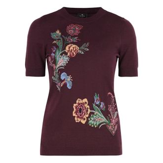 Etro Etro, Round-neck Knitwear, female, Brown, Size: XS Wool-blend Jacquard Sweater