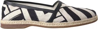 Dolce & Gabbana Mens Black White Stripes Slip On Espadrille Shoes Linen Leather