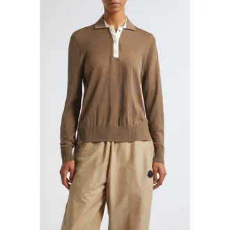 Moncler Wool Long Sleeve Polo in Beige at Nordstrom, Size X-Small