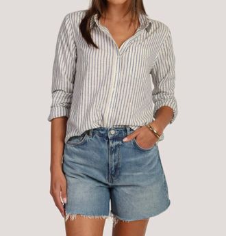 Dylan Taylor Button Up Top In White/blue