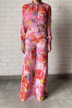Hemant & Nandita Rosa Boho Top With Cami In Pink Floral