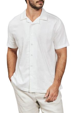 7 Diamonds Marco Floral Embroidered Camp Shirt in White at Nordstrom, Size Xx-Large