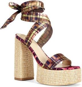 Azalea Wang Lazuli Ankle Wrap Platform Sandal in Plaid at Nordstrom Rack, Size 7.5