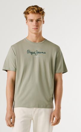 Pepe Jeans London Rundhalsshirt PEPE JEANS EGGO, Herren, Gr. XXL, palm gr&uuml;n, Jersey, Obermaterial: 100% Baumwolle, bedruckt, normal normal, Rundhals, Shirts Rundhalsshi