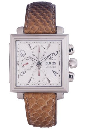 Yonger & Bresson Mens Brown Leather Band with White Dial Watch - One Size