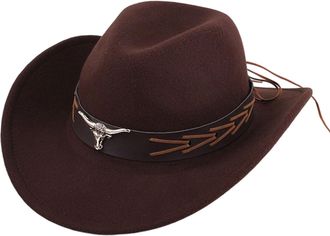 Generic Western Cowboy Hat for Men Women Faux Fur Felt Cowgirl Soft Cowgirl Outdoor Cowboy Hat with Wide Brim Brown