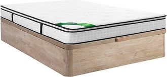 Vente-Unique Conjunto 160 x 200 cm Somier con arc&oacute;n natural claro + Colch&oacute;n muelles ensacados 7 zonas con sobrecolch&oacute;n integrado y tejido de bamb&uacute; 26 cm de grosor 