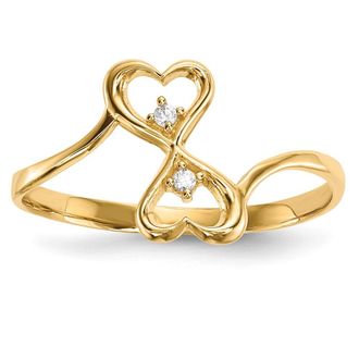 Diamond2Deal 14k Yellow Gold Cubic Zirconia Double Heart Ring