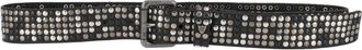 HTC Black 5,000 Studs Silver-Tone Distressed Buckle Leather Belt