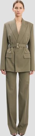 Victoria Beckham Belted Tailored Jacket In Sage Melange 10