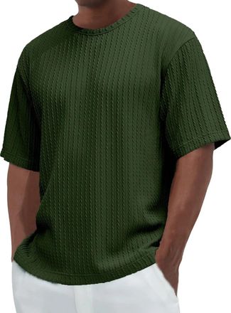 Generic Polo Shirts for Men Textured Shirt Summer Short Sleeve Tees Beach Vacation Casual Loose Knit Button Down Golf Tops Camisa Blanca Hombre(Z01-Green, XL)