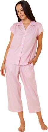 The Cats Pajamas Luxe Pima Capri Floral Set in Classic Gingham Pink at Nordstrom, Size X-Large