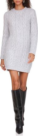 Avec Les Filles Long Sleeve Cable Stitch Mini Sweater Dress in Silver at Nordstrom, Size X-Small