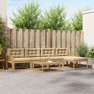 vidaXL Vidaxl Set Di Divani Da Esterno 6 Pz 5-posti Bianco E Beige Poliestere