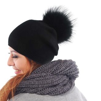 Generic Womens Winter Autumn Hat Plush Bobble I Womens Beany Knitted Winter Hat Medium (Black, One Size)