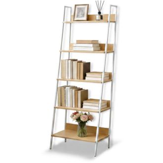 Relaxdays Scaffale Relaxdays a scala moderno, 5 ripiani per piante, libri e decorazioni, 170 x 60 x 30 cm, bianco naturale