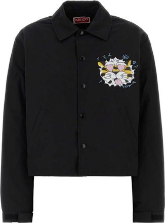 Kenzo Light Jackets, female, Black, Size: XS Wild Tiger Cropped Coach Jacket