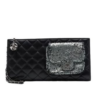 Chanel Pre-owned Quilted Leather Clutch - Dames - Pre-owned - Zwart - Maat: ONE Size Leer