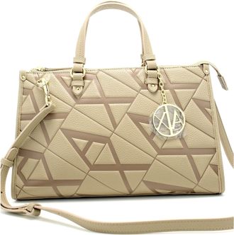 A|X Armani Exchange Womens Beige Shoulder Bag with Embossed UNI Logo, beige