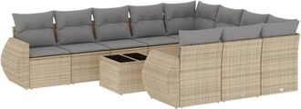 vidaXL Set De Sof&aacute;s De Jard&iacute;n 11pzas Con Cojines Rat&aacute;n Sint&eacute;tico Beige Vidaxl
