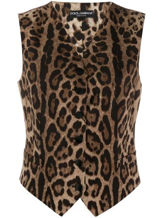 Dolce & Gabbana leopard print waistcoat - women - Polyester/Spandex/Elastane/Spandex/Elastane/Wool/Polyester - 40 - Brown